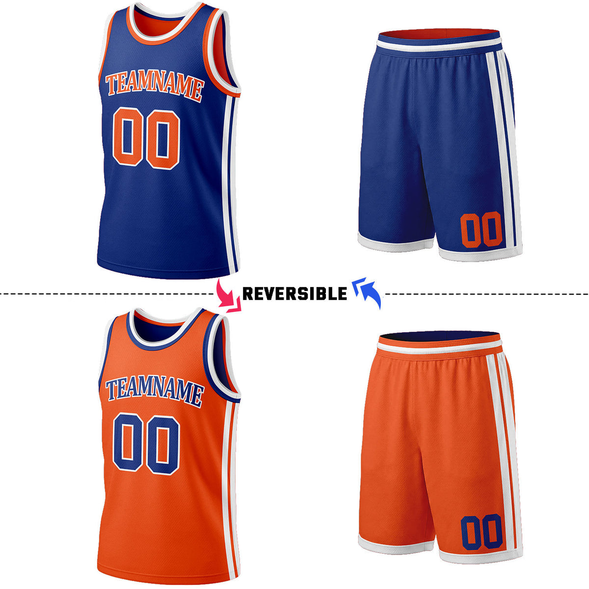 Custom Orange & Navy Reversible Basketball Jersey Shorts Set | Personalized Full Team Uniform