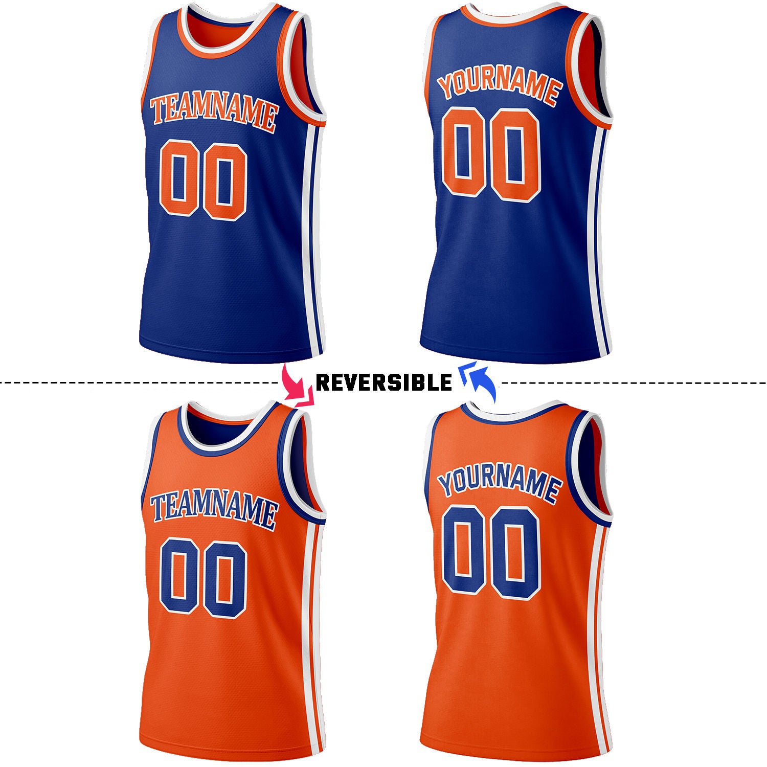 Custom Orange & Navy Reversible Basketball Jersey Shorts Set | Personalized Full Team Uniform
