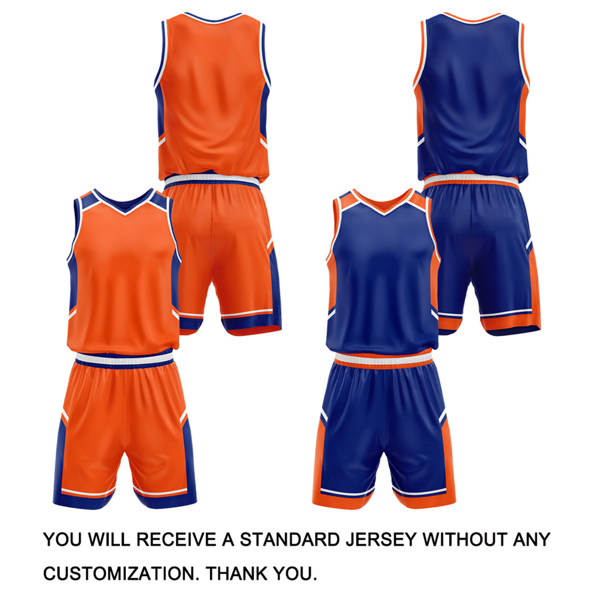 Custom Reversible Basketball Uniform Set | Orange & Royal Blue V-Neck Sleeveless Jersey & Athletic Shorts
