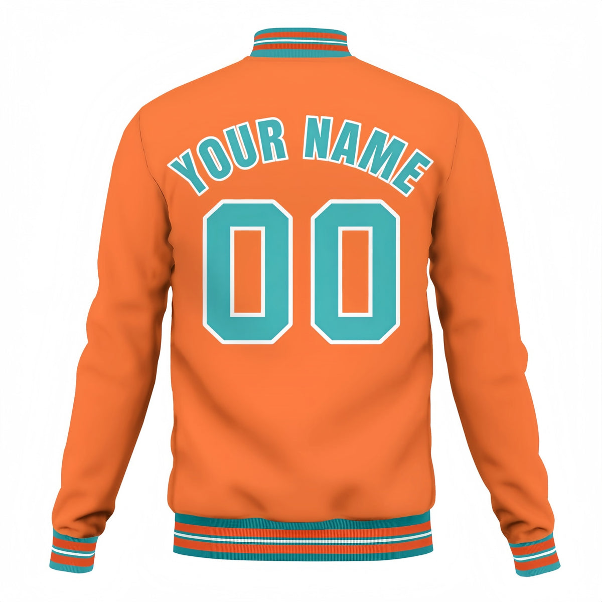 Custom Orange & Teal Varsity Baseball Jacket | Personalized Team Name & Number
