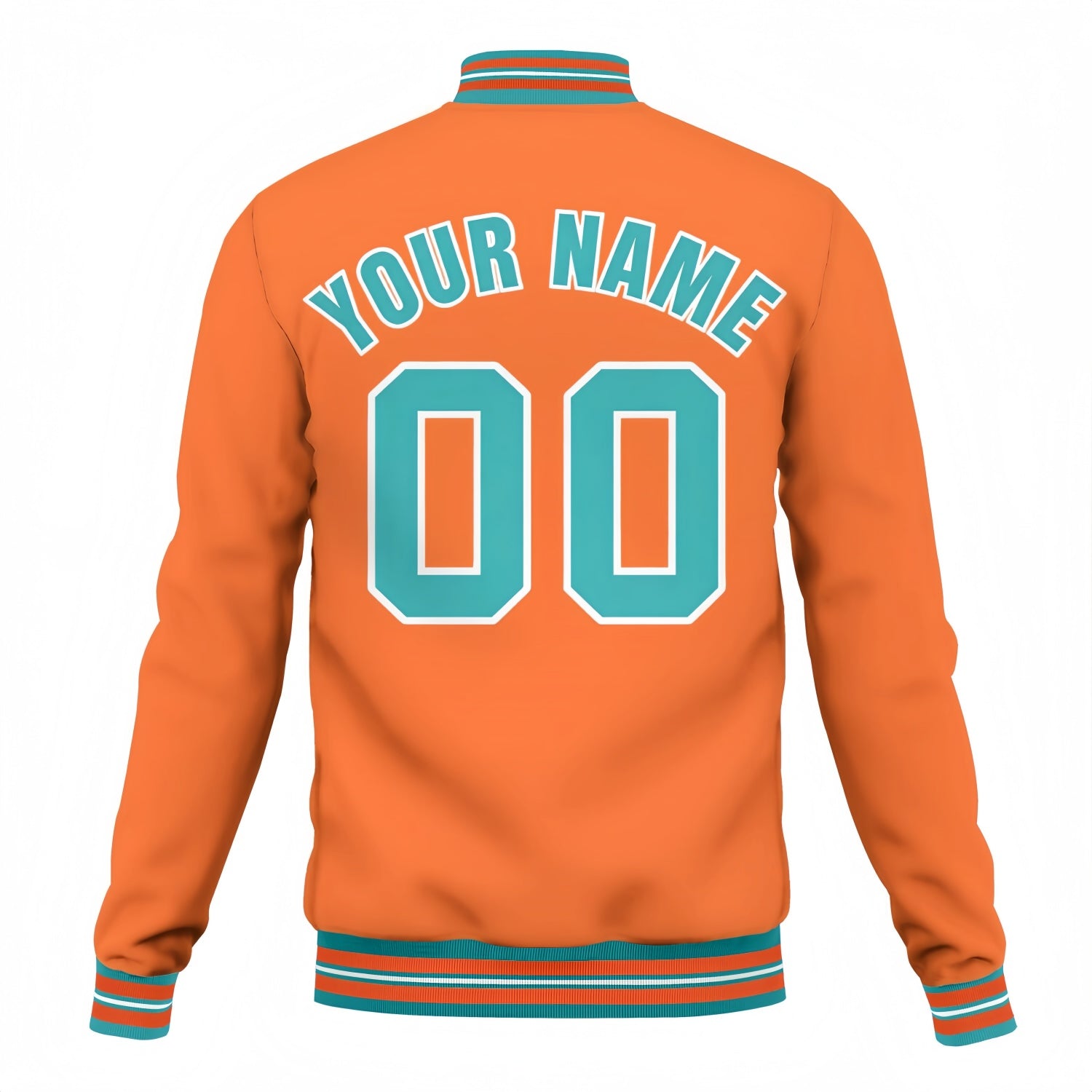 Custom Orange & Teal Varsity Baseball Jacket | Personalized Team Name & Number