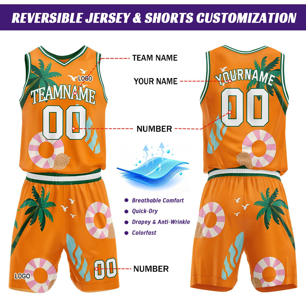 Custom Orange Tropical Basketball Jersey & Shorts Set | Personalized Team Uniform