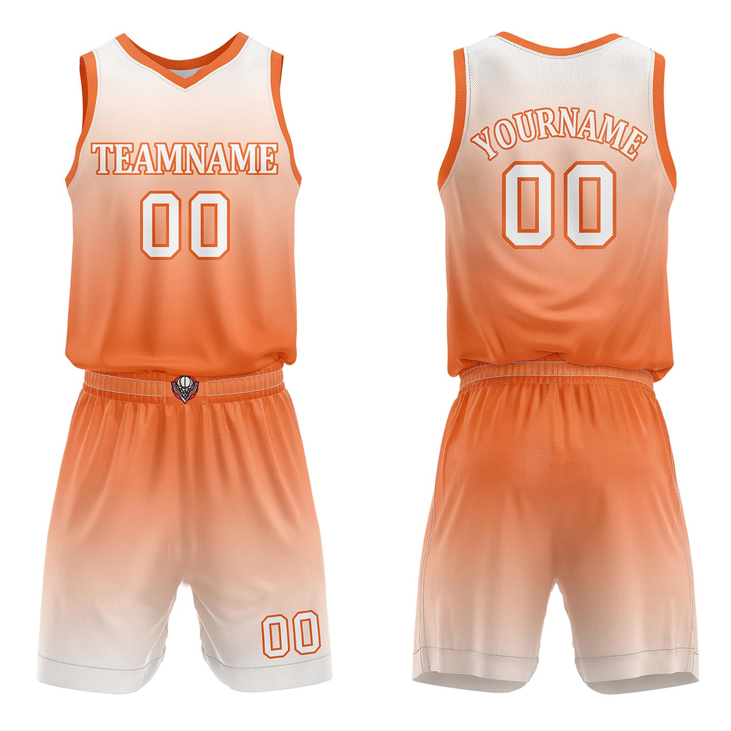 Custom Orange & White Gradient Basketball Jersey + Shorts Set - Personalized Team Name, Number | Vosoli