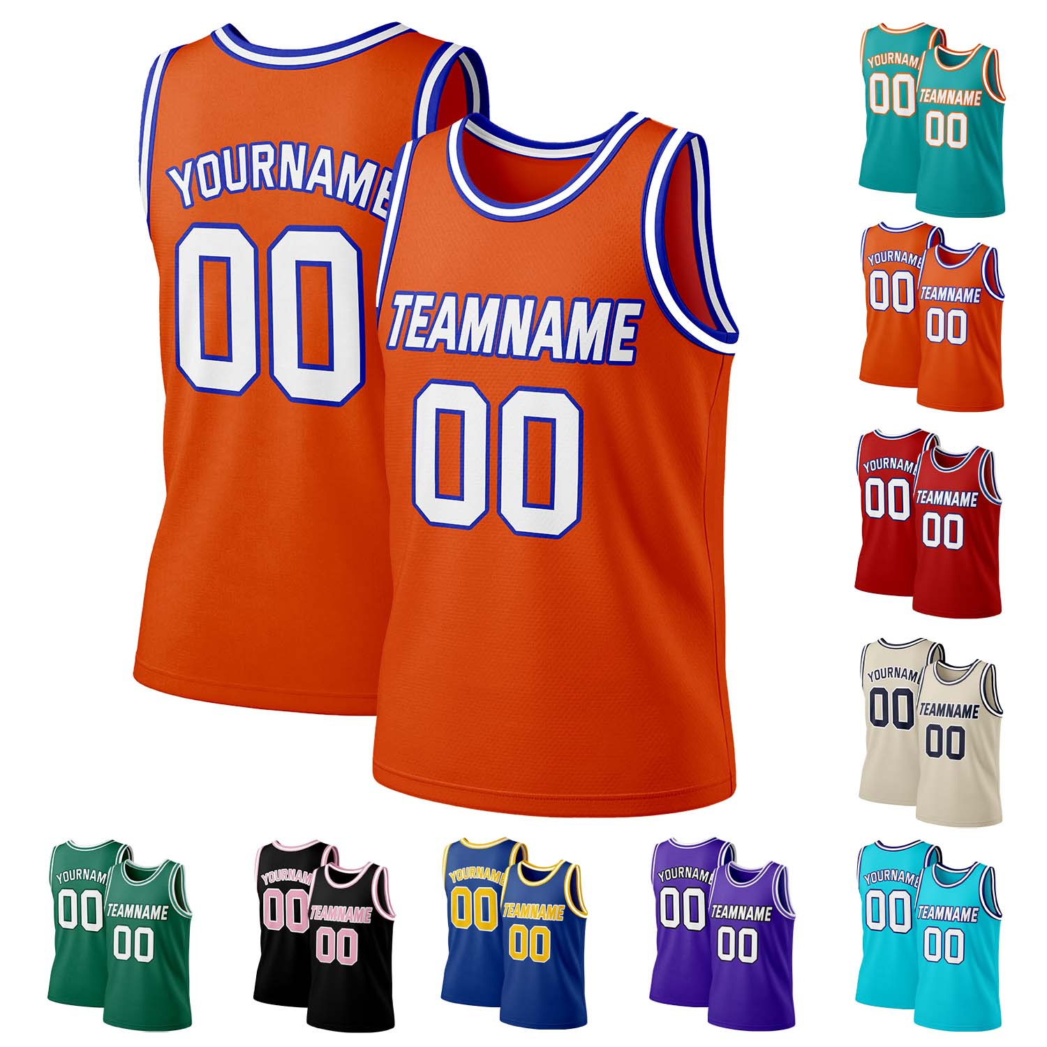 Custom orange-white-blue mesh basketball jersey by Vosoli | Personalized name & number team uniform for youth & adults