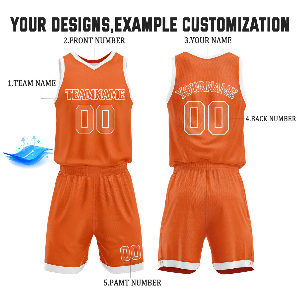 Custom Orange & White Reversible Basketball Jersey Shorts Set | Personalized Full Team Uniform