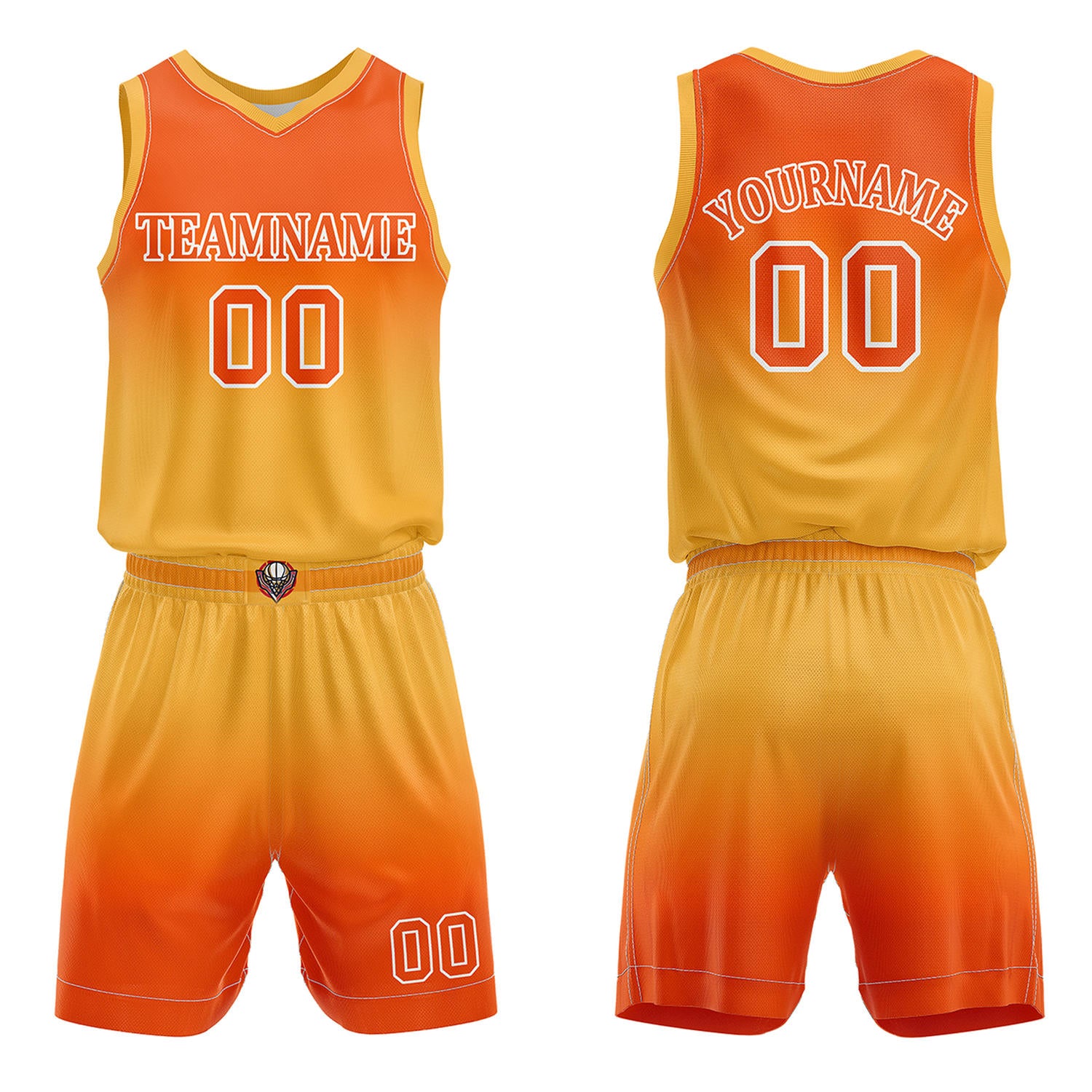 Custom Orange & Yellow Gradient Basketball Jersey + Shorts Set - Personalized Team Name, Number | Vosoli