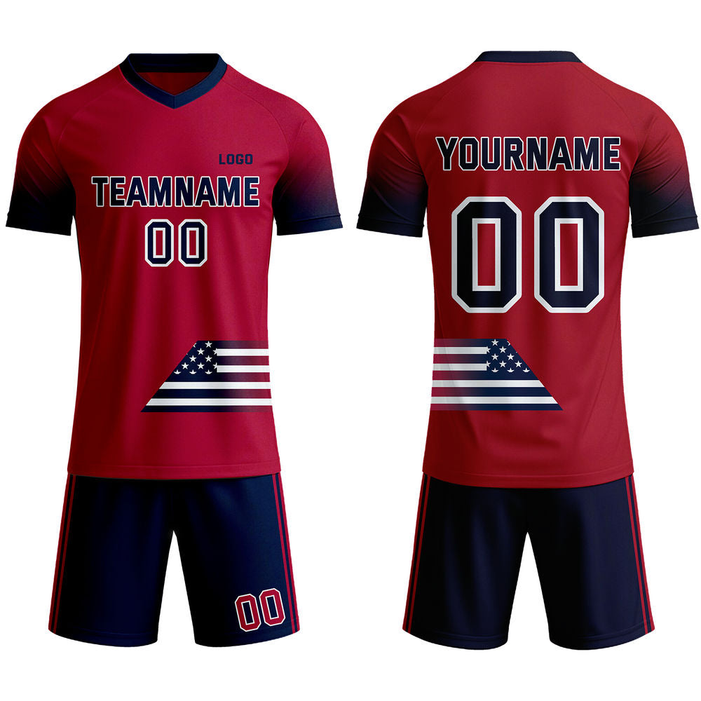 Custom Patriotic Soccer Jersey - Personalized Red & Navy Gradient Team Kit
