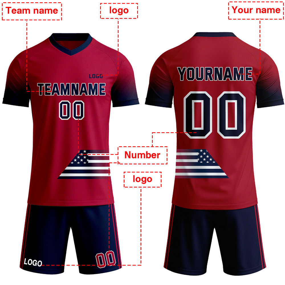Custom Patriotic Soccer Jersey - Personalized Red & Navy Gradient Team Kit