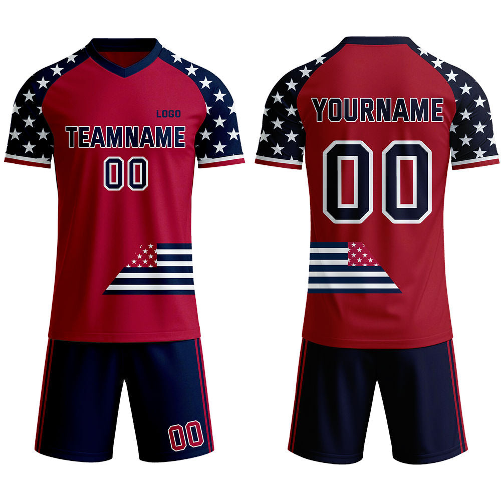 Custom Patriotic USA Stars &amp; Stripes Soccer Jersey - Personalized Red &amp; Navy Team Kit