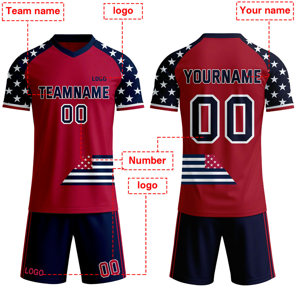 Custom Patriotic USA Stars & Stripes Soccer Jersey - Personalized Red & Navy Team Kit