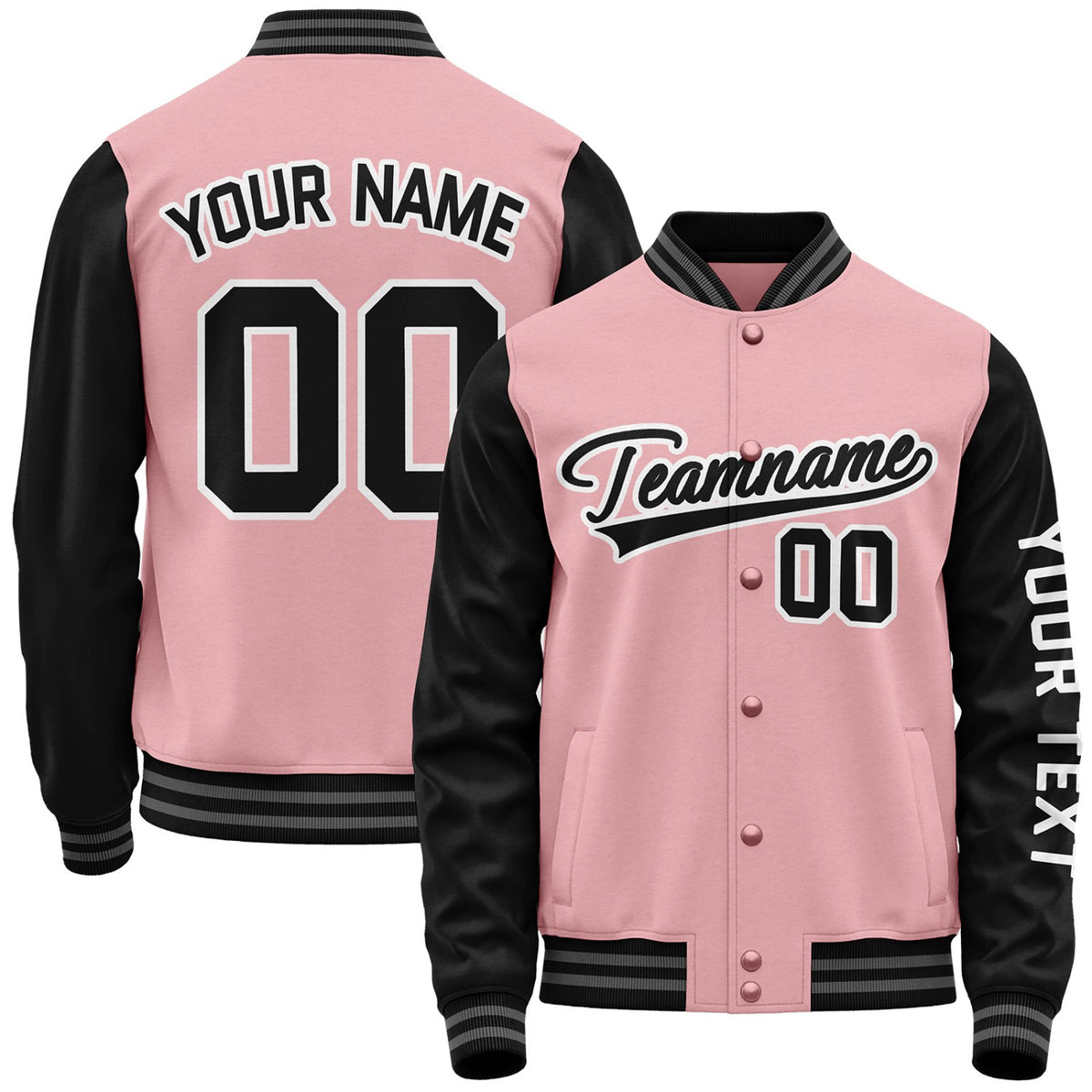 custom baseball team jackets by Vosoli, personalized stitched name, number &amp; logo, classic button up varsity letterman jacket for baseball team and casual wear