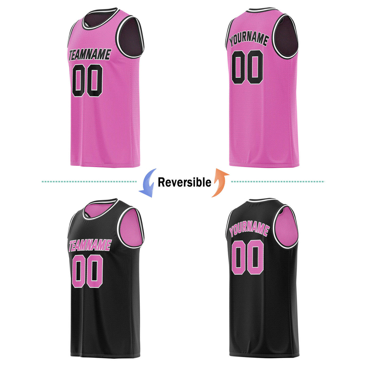 Custom Pink & Black Reversible Basketball Jersey | Personalized Team Name & Number - Vosoli