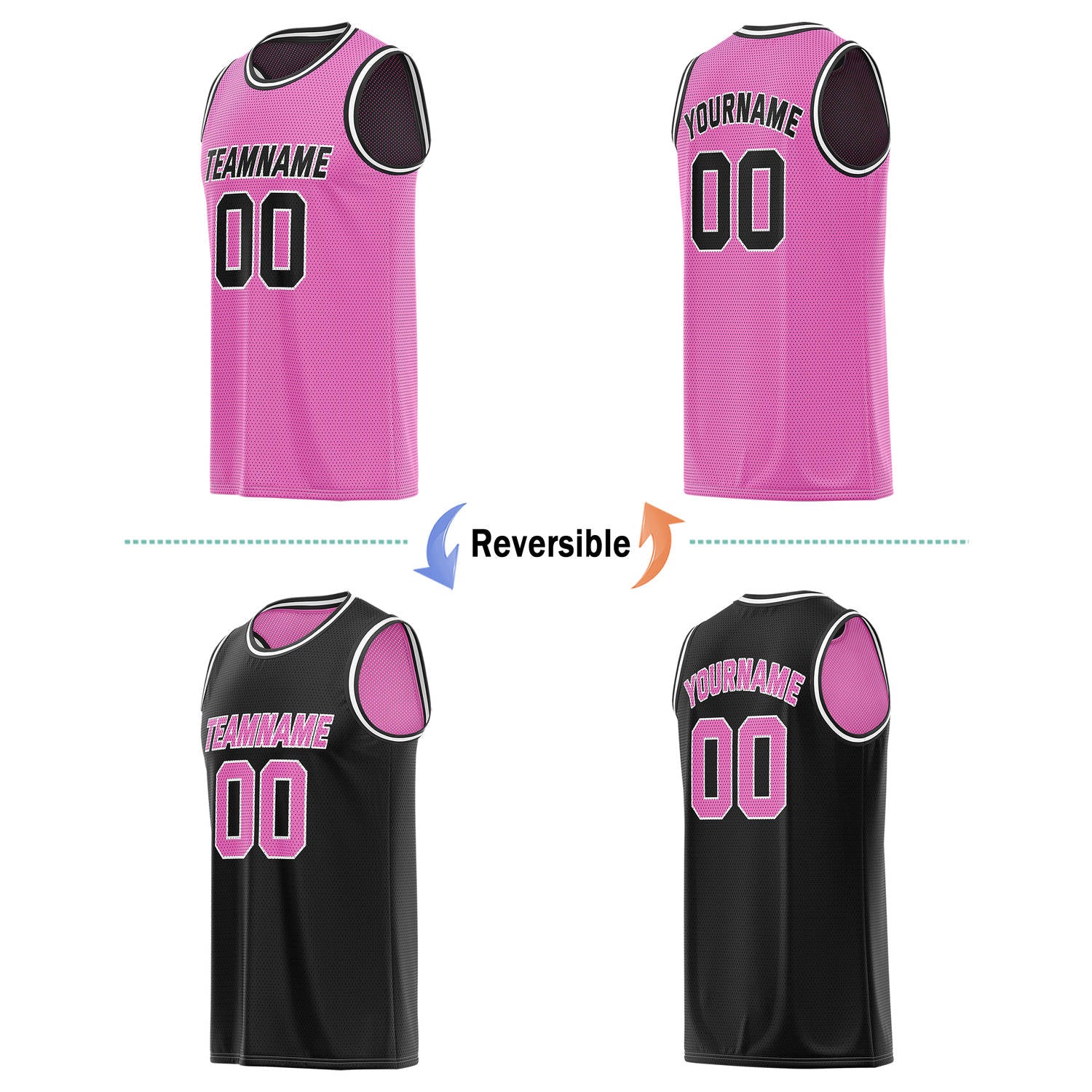 Custom Pink & Black Reversible Basketball Jersey | Personalized Team Name & Number - Vosoli