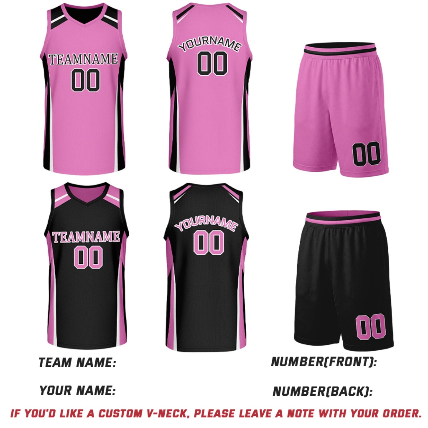 Custom Pink & Black Reversible Basketball Jerseys | Personalized Team Uniforms Set for Men Women