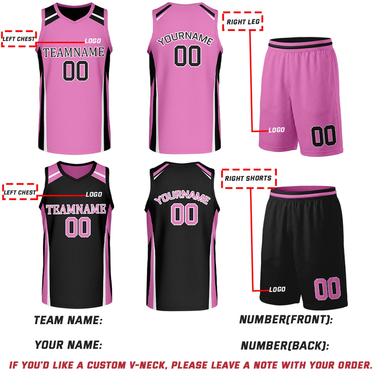 Custom Pink & Black Reversible Basketball Jerseys | Personalized Team Uniforms Set for Men Women