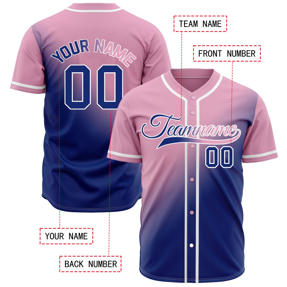 Custom Pink and Blue Gradient Baseball Jersey - Personalized Team Uniforms