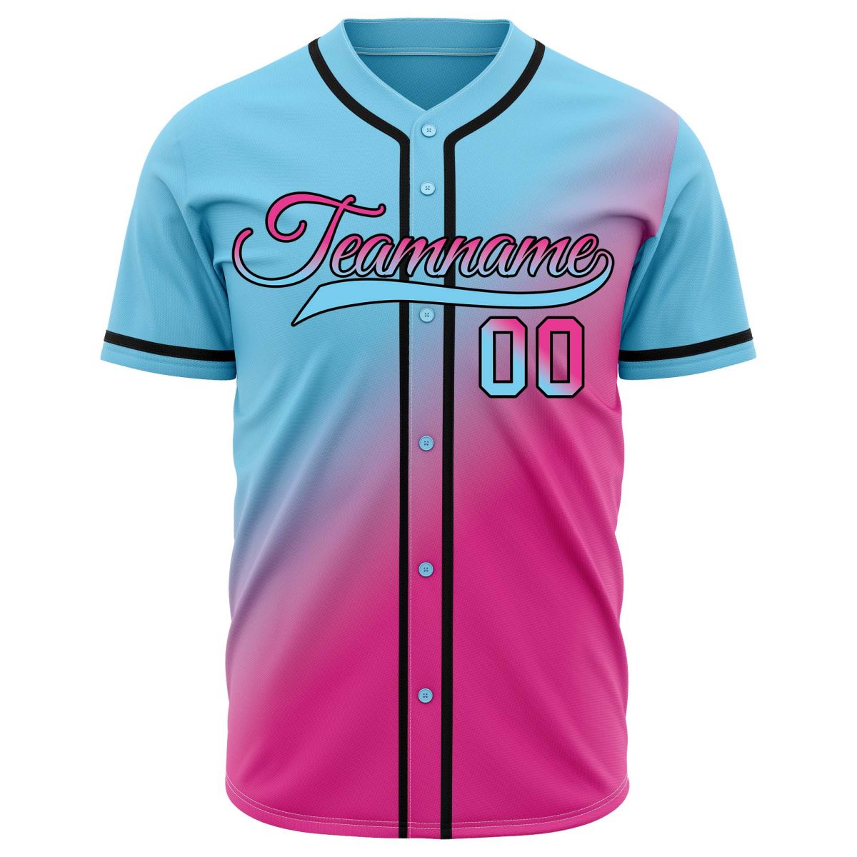 Custom blue-to-pink gradient baseball jersey, personalized with team name and number logo,breathable fabric for men and women - Vosoli