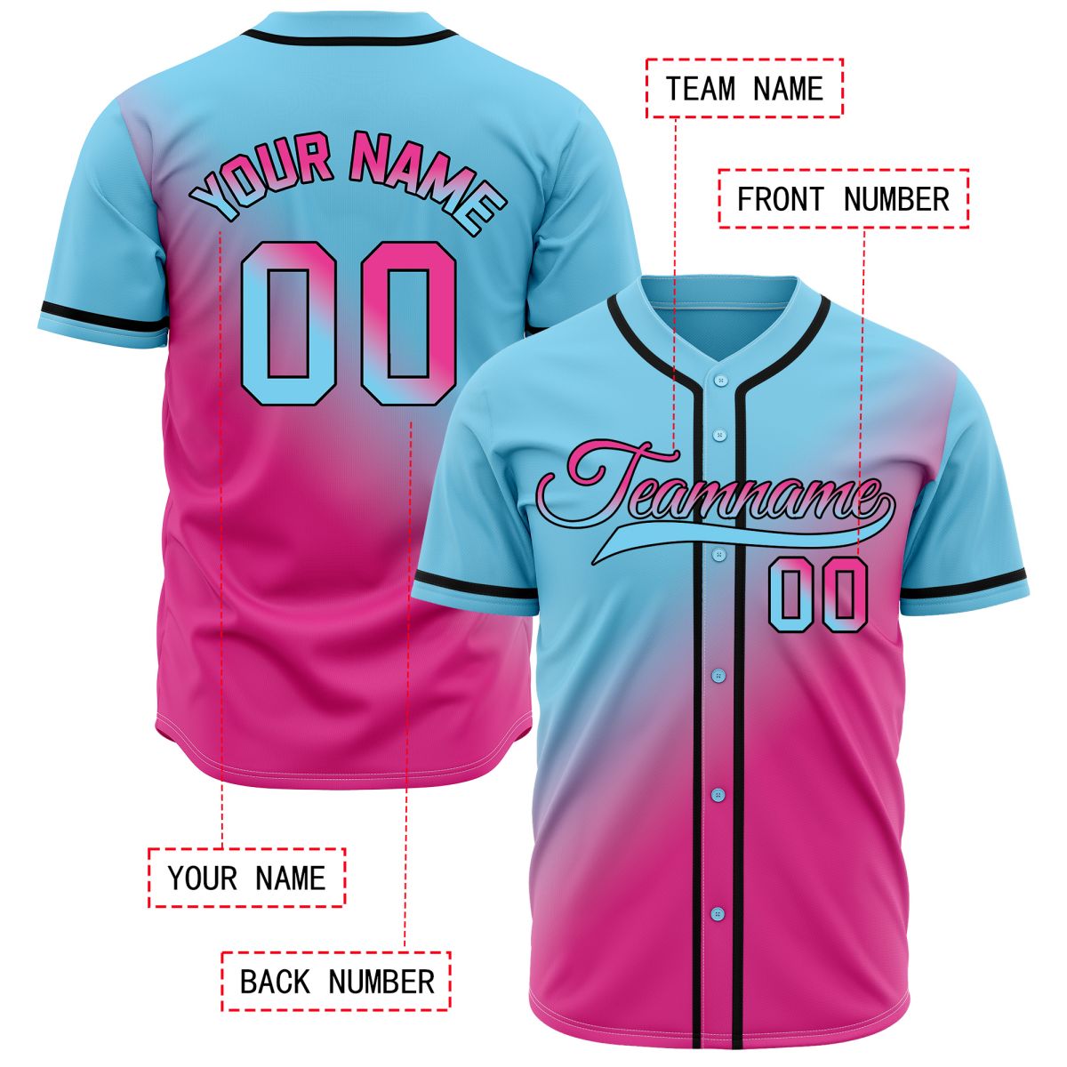 Custom Pink and Blue Gradient Baseball Jersey - Professional Performance Team Uniform