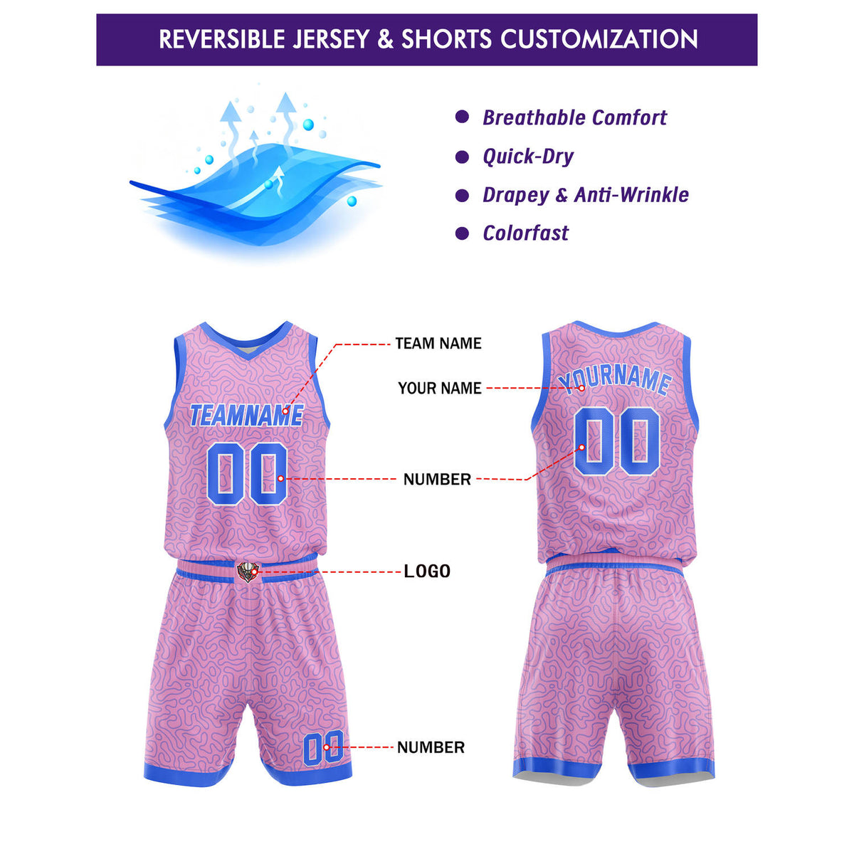 Custom Pink & Blue Basketball Uniform | Personalized Team Kit - Vosoli