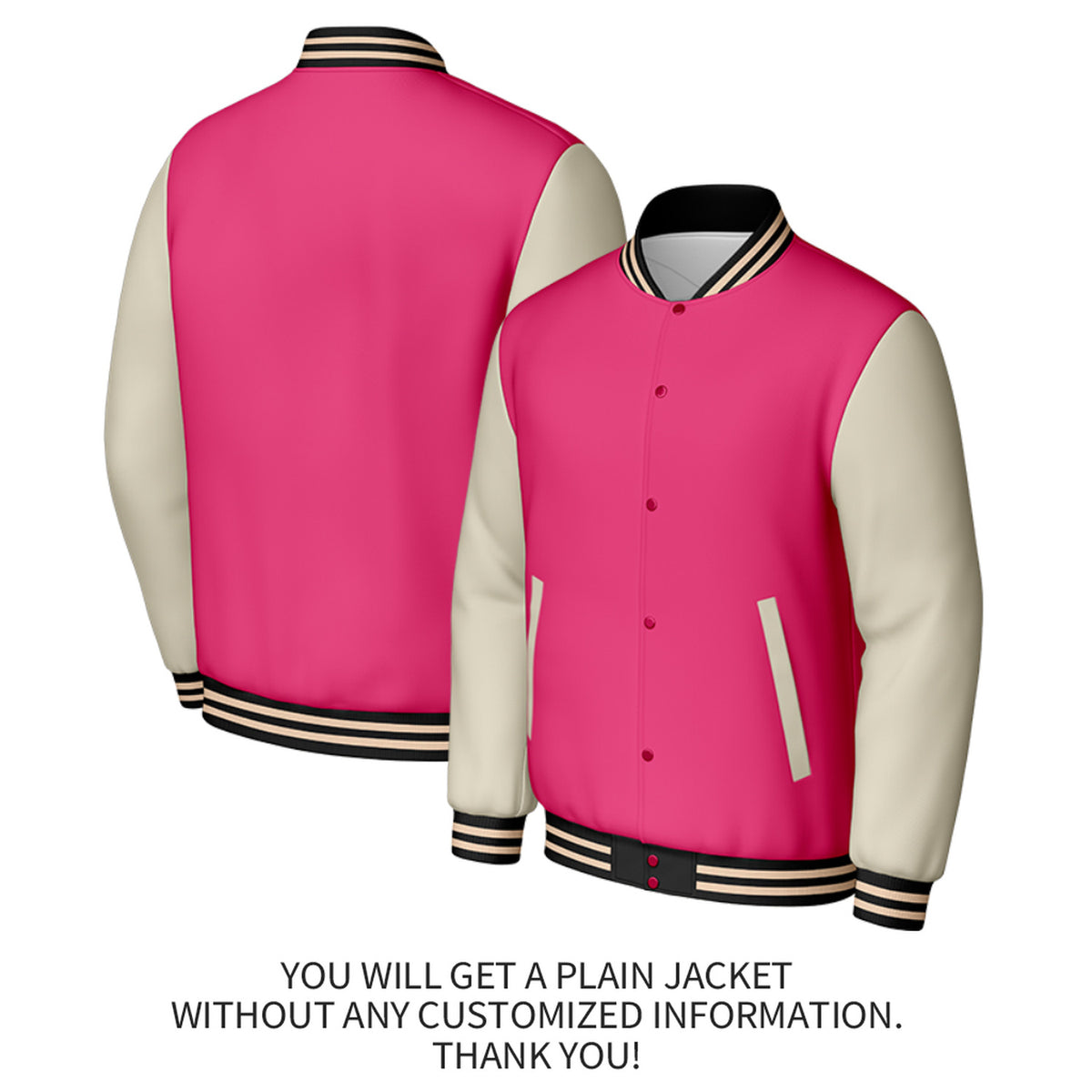 Custom Pink & Cream Varsity Baseball Jacket | Personalized Jacket with Stitched Name & Number for Adult & Youth