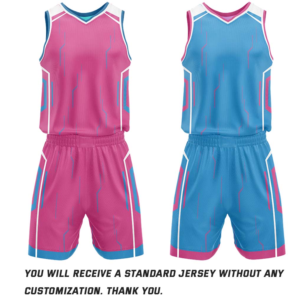 Custom Pink & Cyan Reversible Geometric Basketball Jersey Shorts Set | Personalized Team Uniform