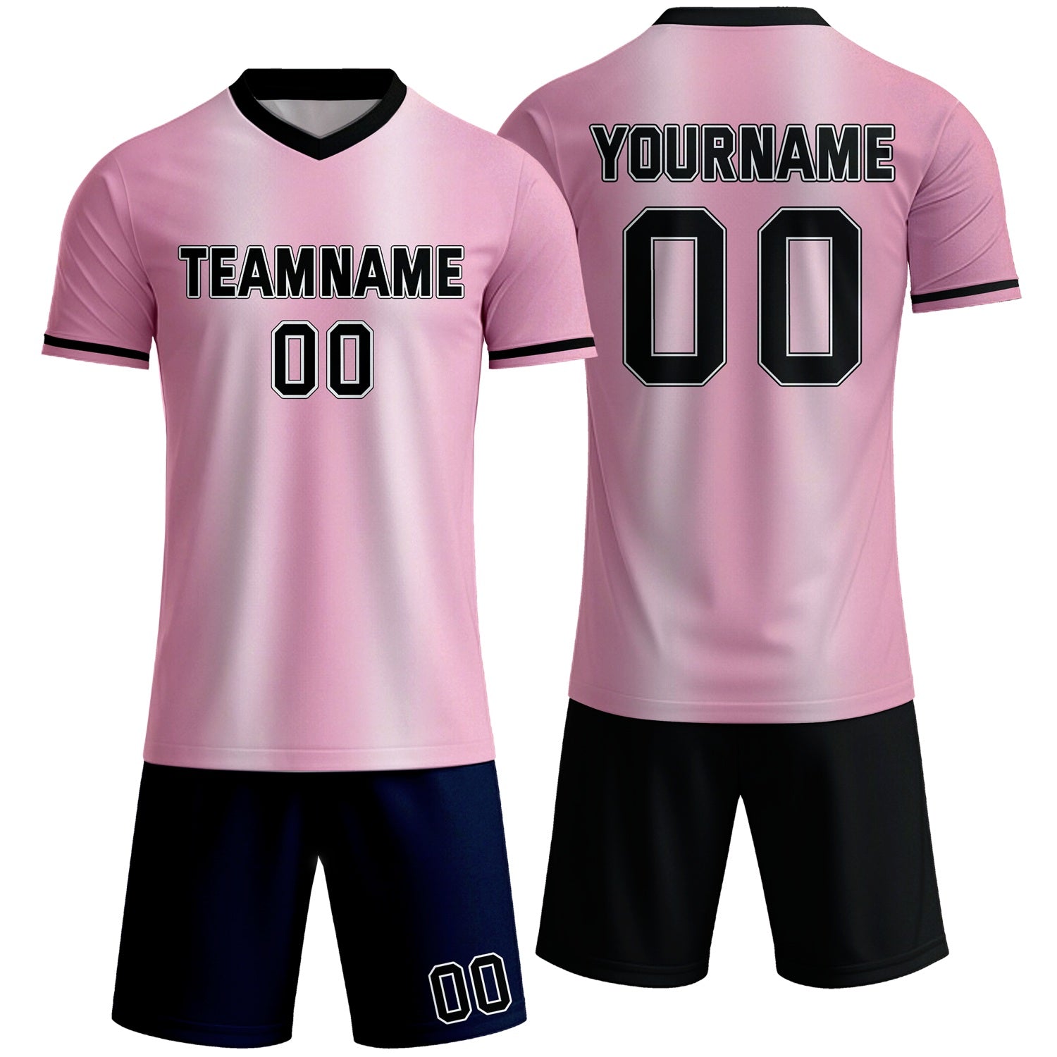 Custom pink gradient soccer jersey set, personalized name number team logo, short-sleeve jersey with matching shorts sports uniform for men women youth adult game practice - Vosoli
