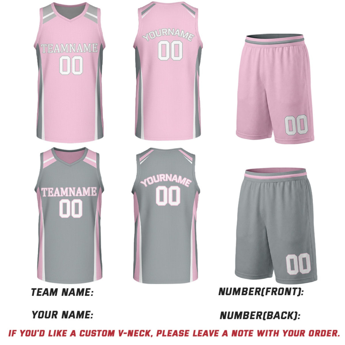 Custom Pink & Grey Reversible Basketball Jerseys | Personalized Team Uniform Set for Women