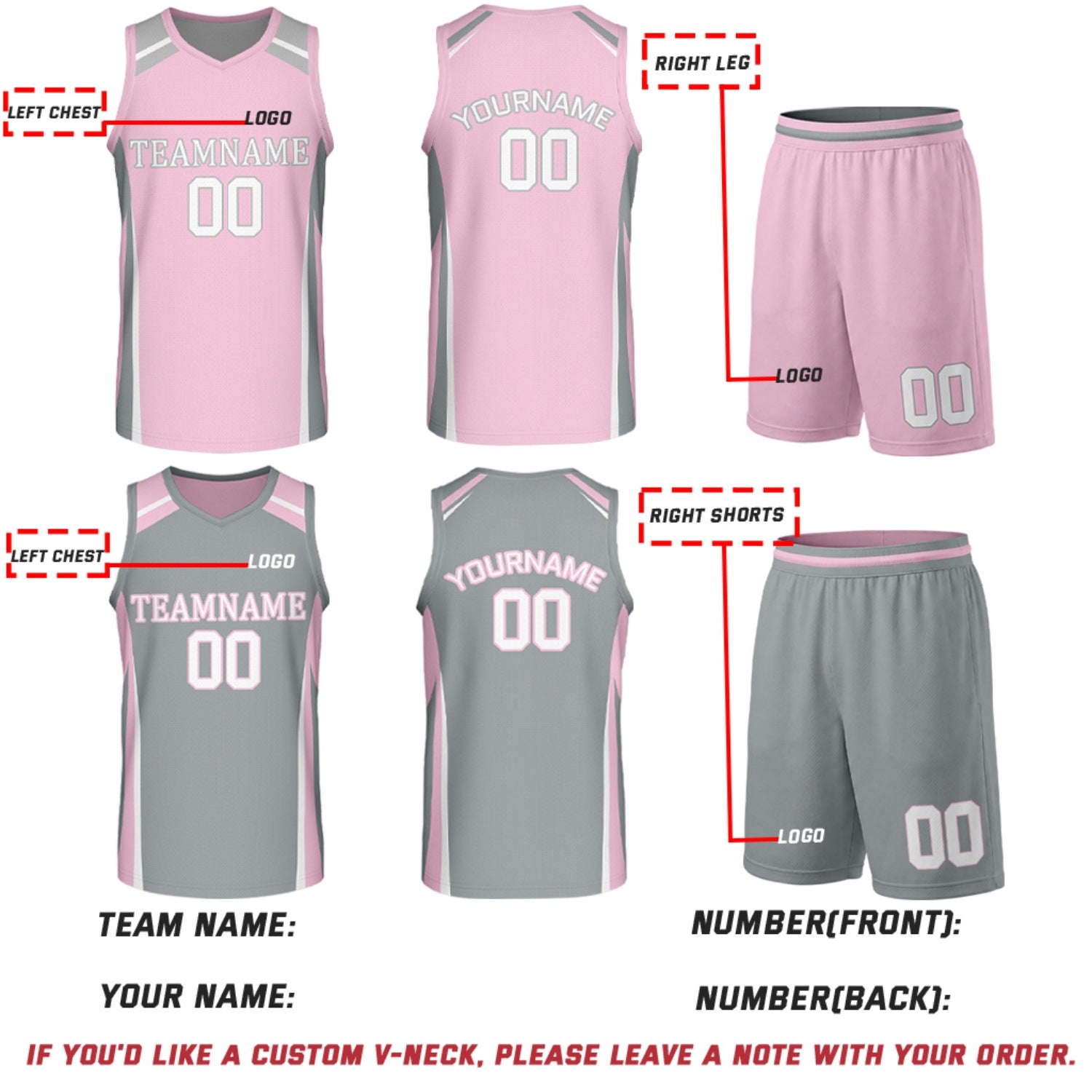 Custom Pink & Grey Reversible Basketball Jerseys | Personalized Team Uniform Set for Women