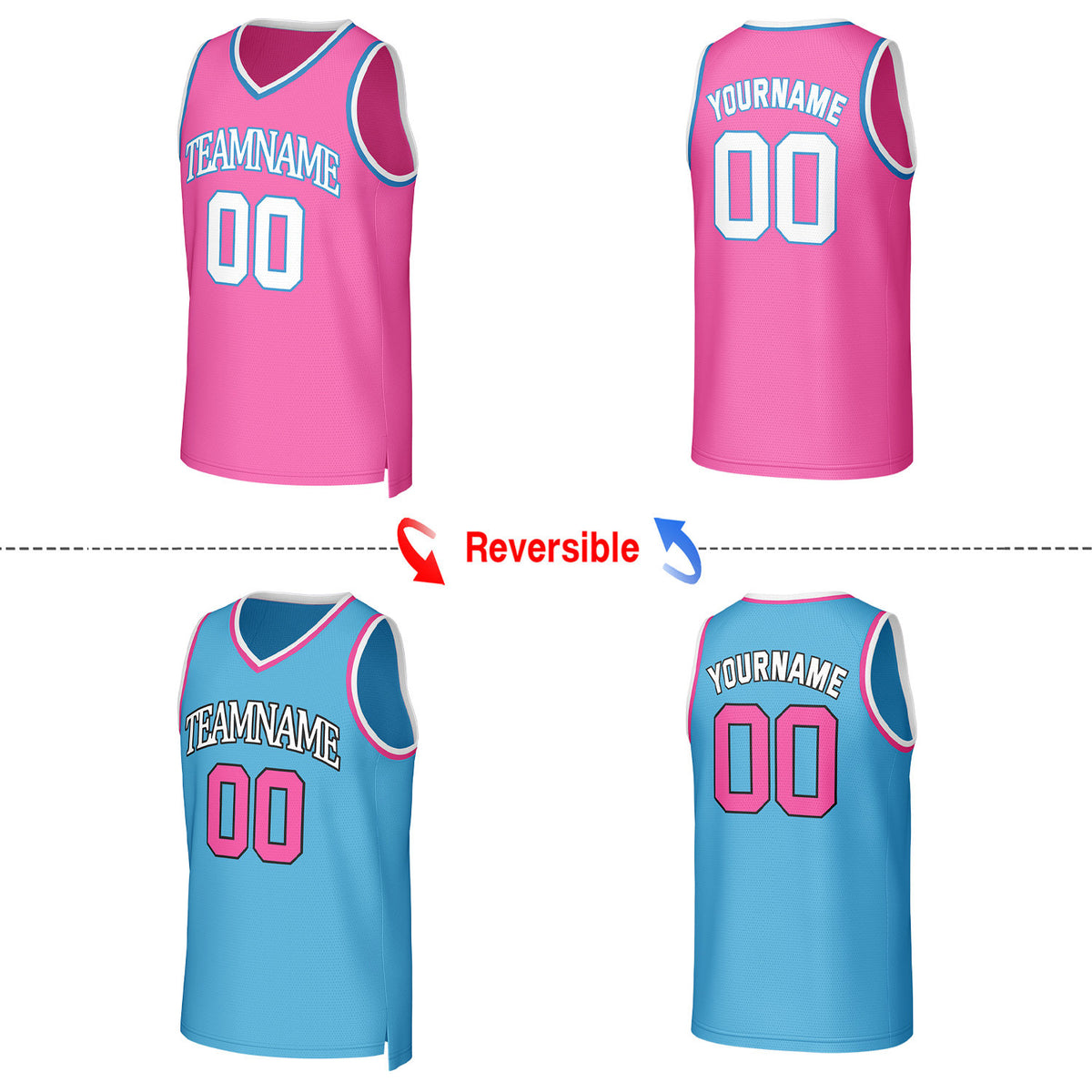 Custom Pink & Light Blue Reversible Basketball Jersey | Personalized Team Uniform
