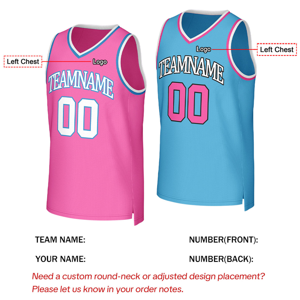 Custom Pink & Light Blue Reversible Basketball Jersey | Personalized Team Uniform
