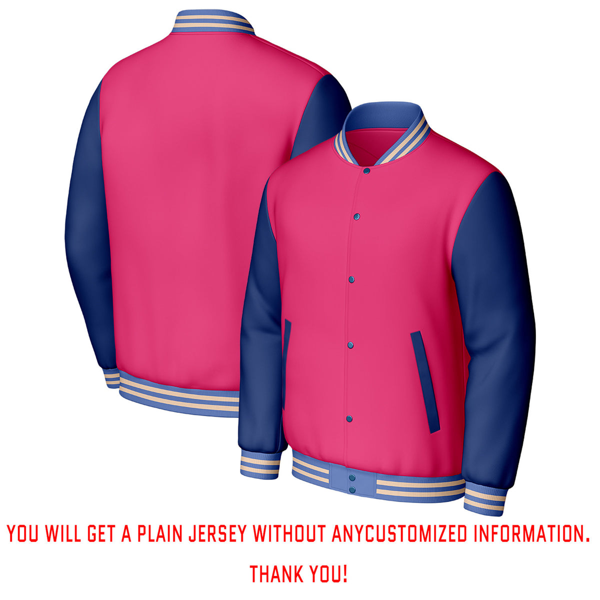 Custom Pink & Navy Varsity Baseball Jacket | Personalized Letterman Baseball Bomber for Adult & Youth