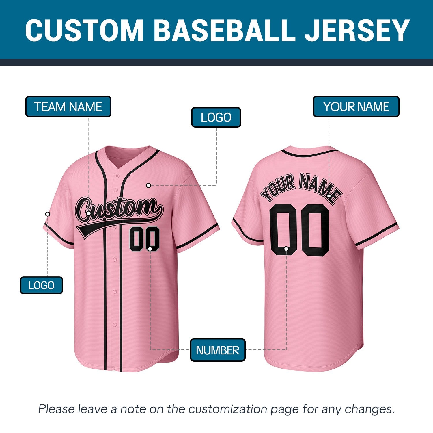 Custom Pink Stitched Baseball Jersey | Personalized Name & Number | Team Uniform