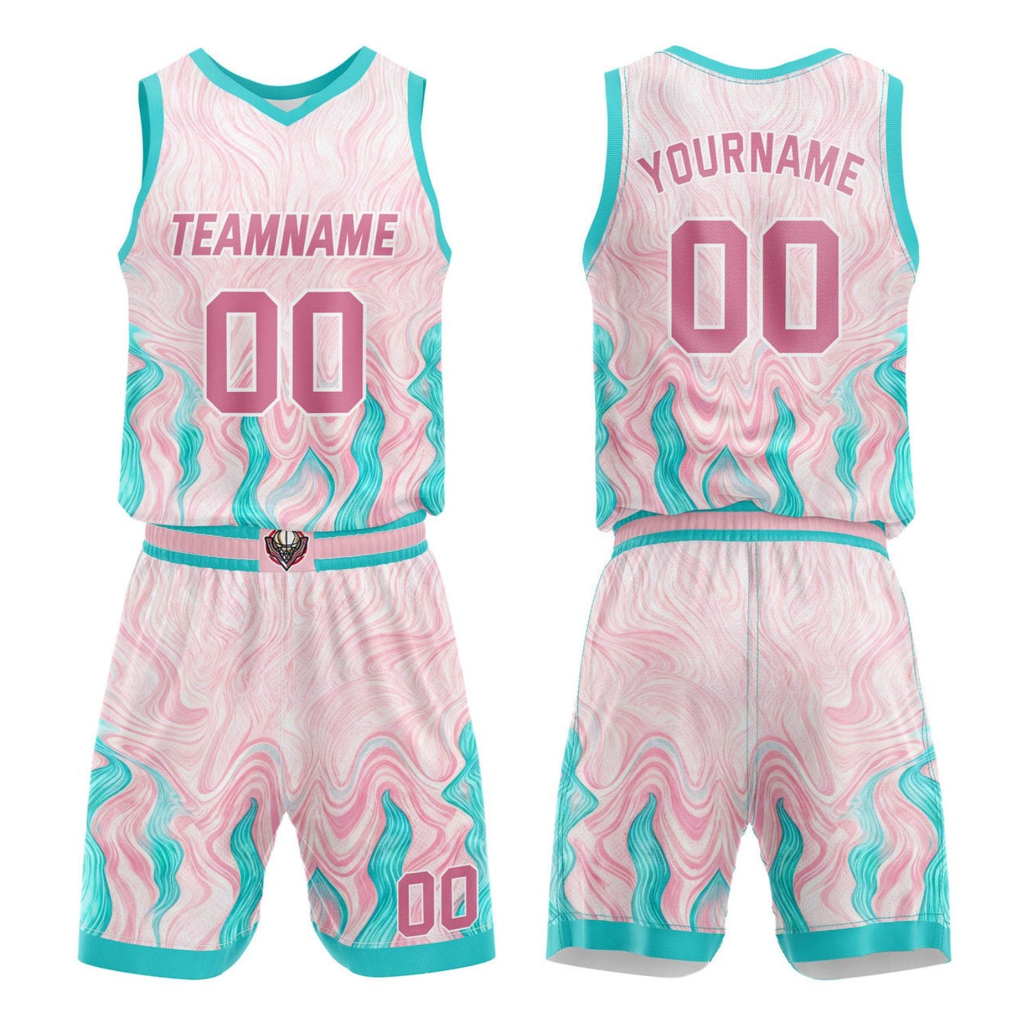 Custom Pink & Teal Marble Basketball Uniform | Personalized Team Kit - Vosoli