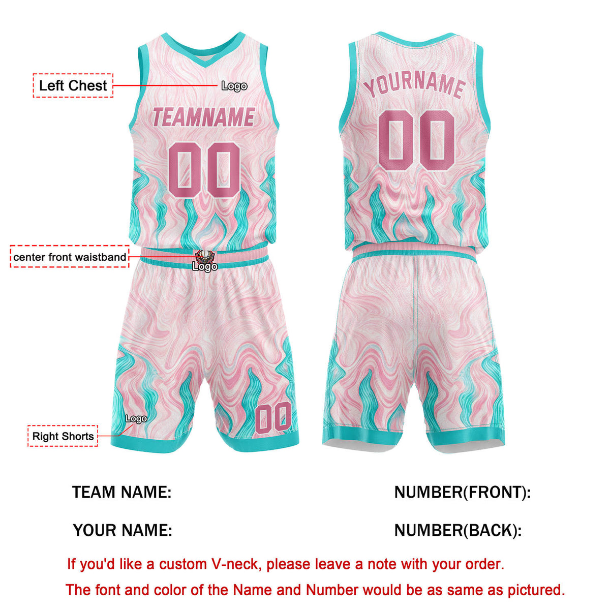 Custom Pink & Teal Marble Basketball Uniform | Personalized Team Kit - Vosoli