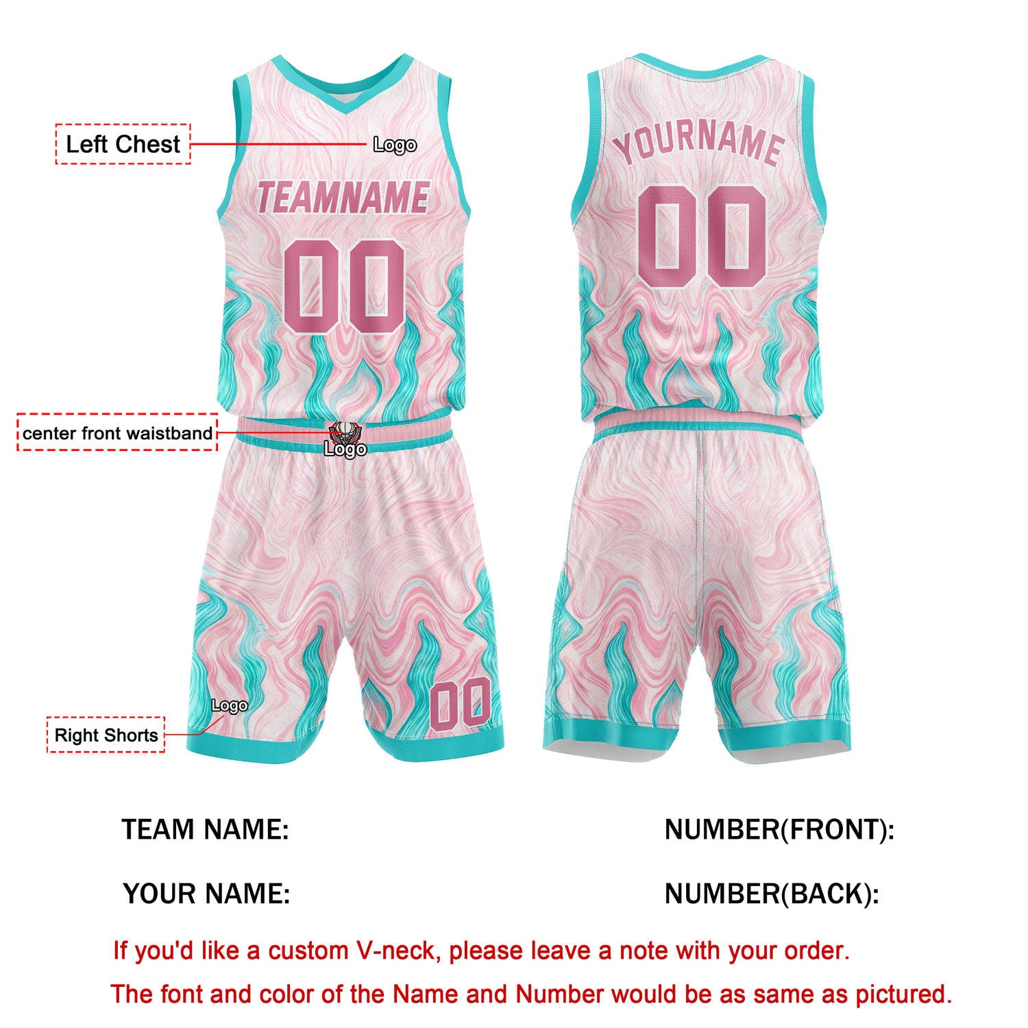 Custom Pink & Teal Marble Basketball Uniform | Personalized Team Kit - Vosoli