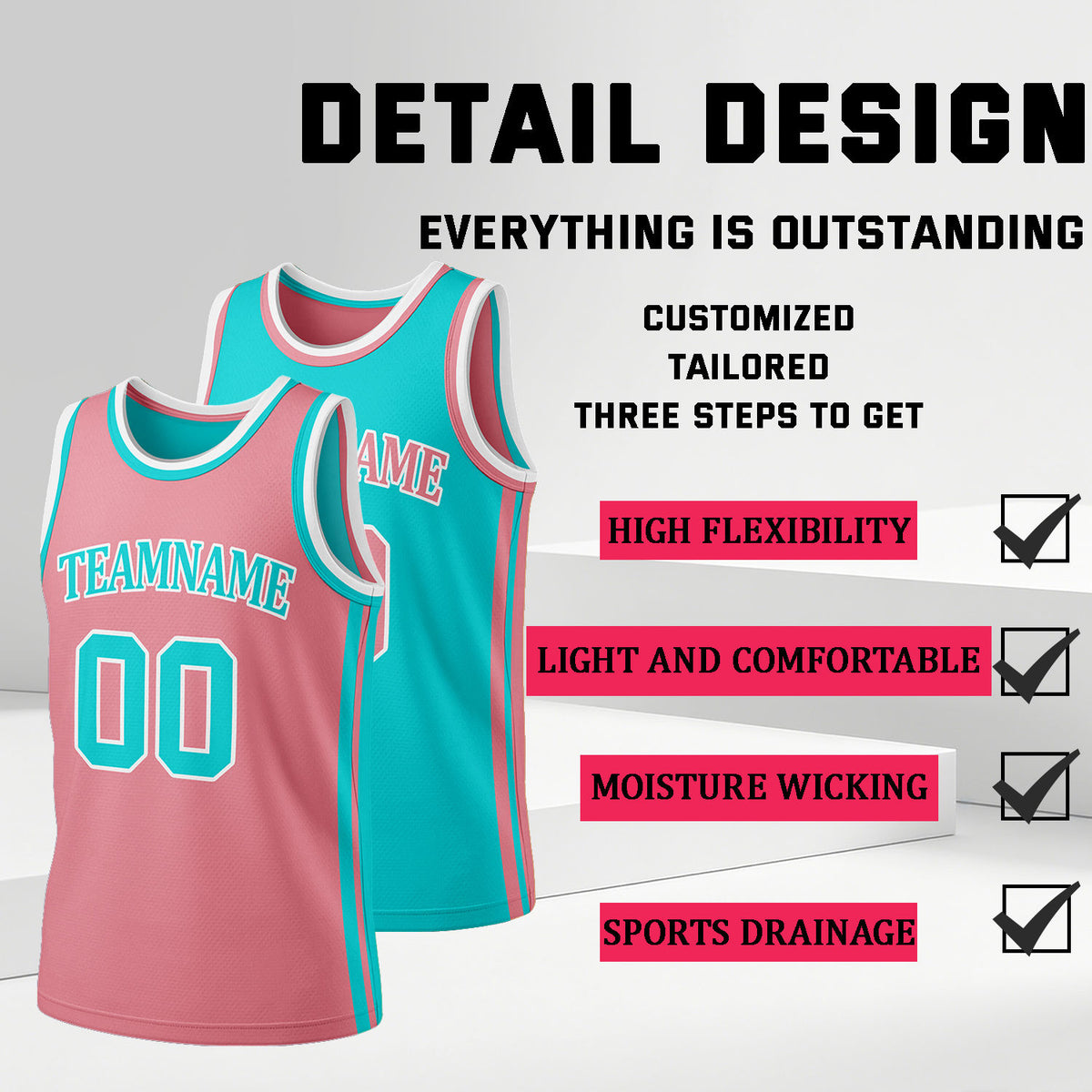 Custom Pink & Teal Reversible Basketball Jersey Shorts Set | Personalized Full Team Uniform