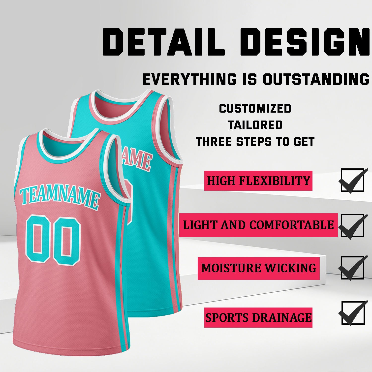 Custom Pink & Teal Reversible Basketball Jersey Shorts Set | Personalized Full Team Uniform