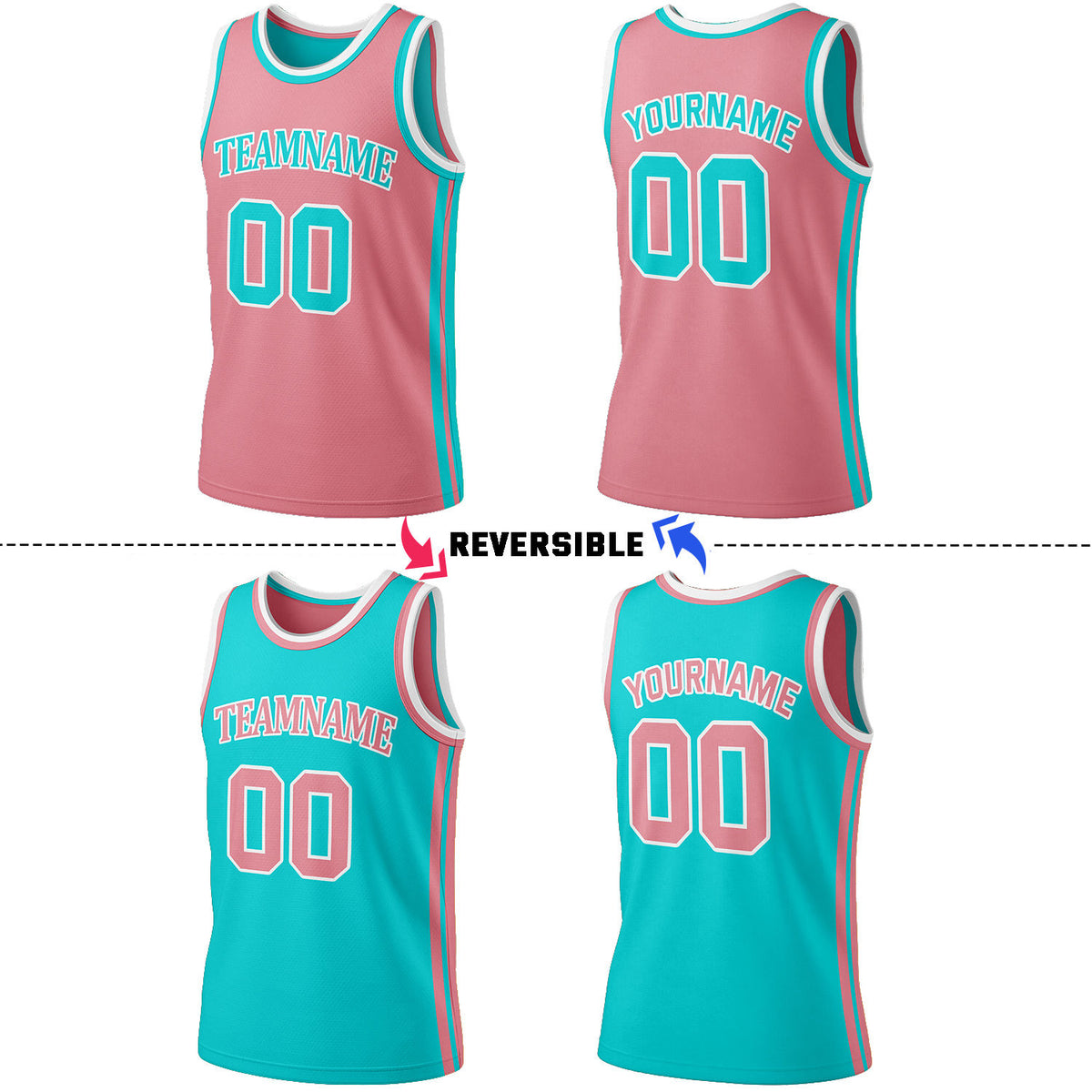 Custom Pink & Teal Reversible Basketball Jersey Shorts Set | Personalized Full Team Uniform