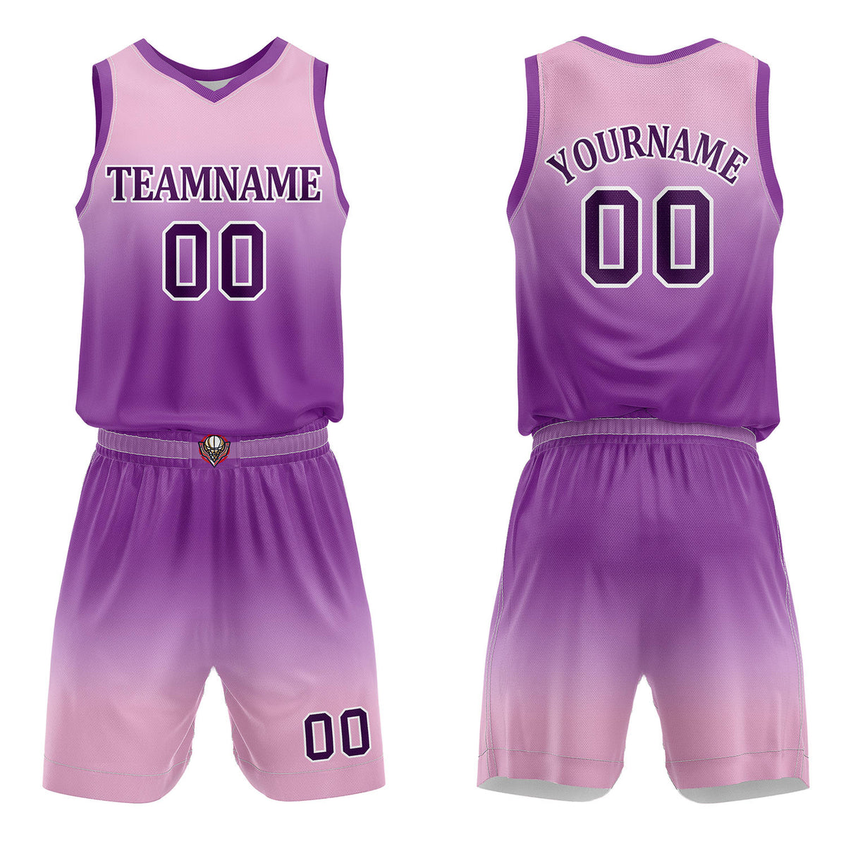 Custom Pink &amp; Purple Gradient Basketball Jersey + Shorts Set - Personalized Team Name, Number &amp; LOGO | Vosoli