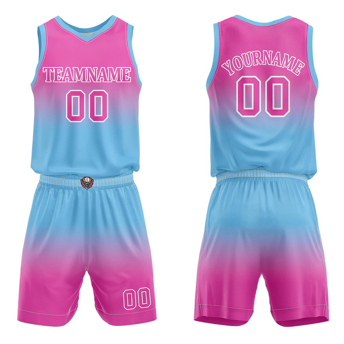Custom Pink &amp; Turquoise Gradient Basketball Jersey + Shorts Set - Personalized Team Name, Number | Vosoli