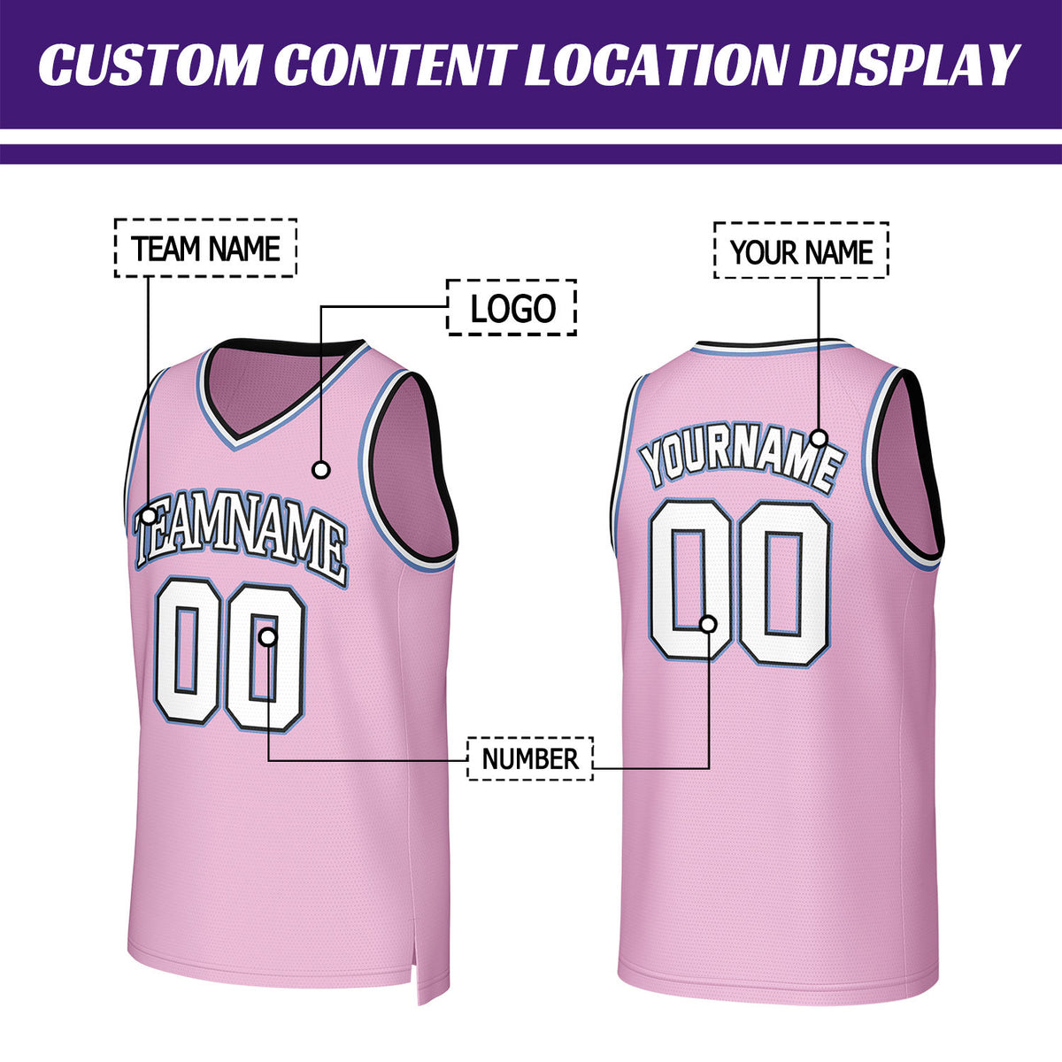 Custom Pink White Basketball Jersey | Personalized Name & Number Team Uniform