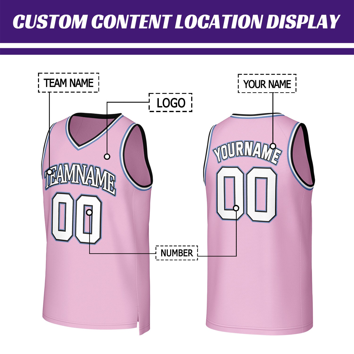 Custom Pink White Basketball Jersey | Personalized Name & Number Team Uniform