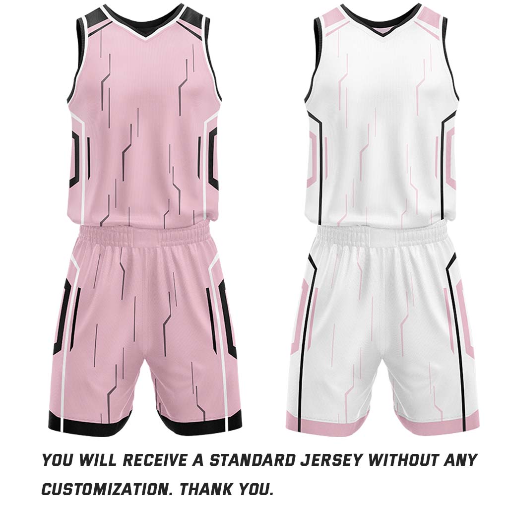 Custom Pink & White Reversible Geometric Basketball Jersey Shorts Set | Personalized Team Uniform