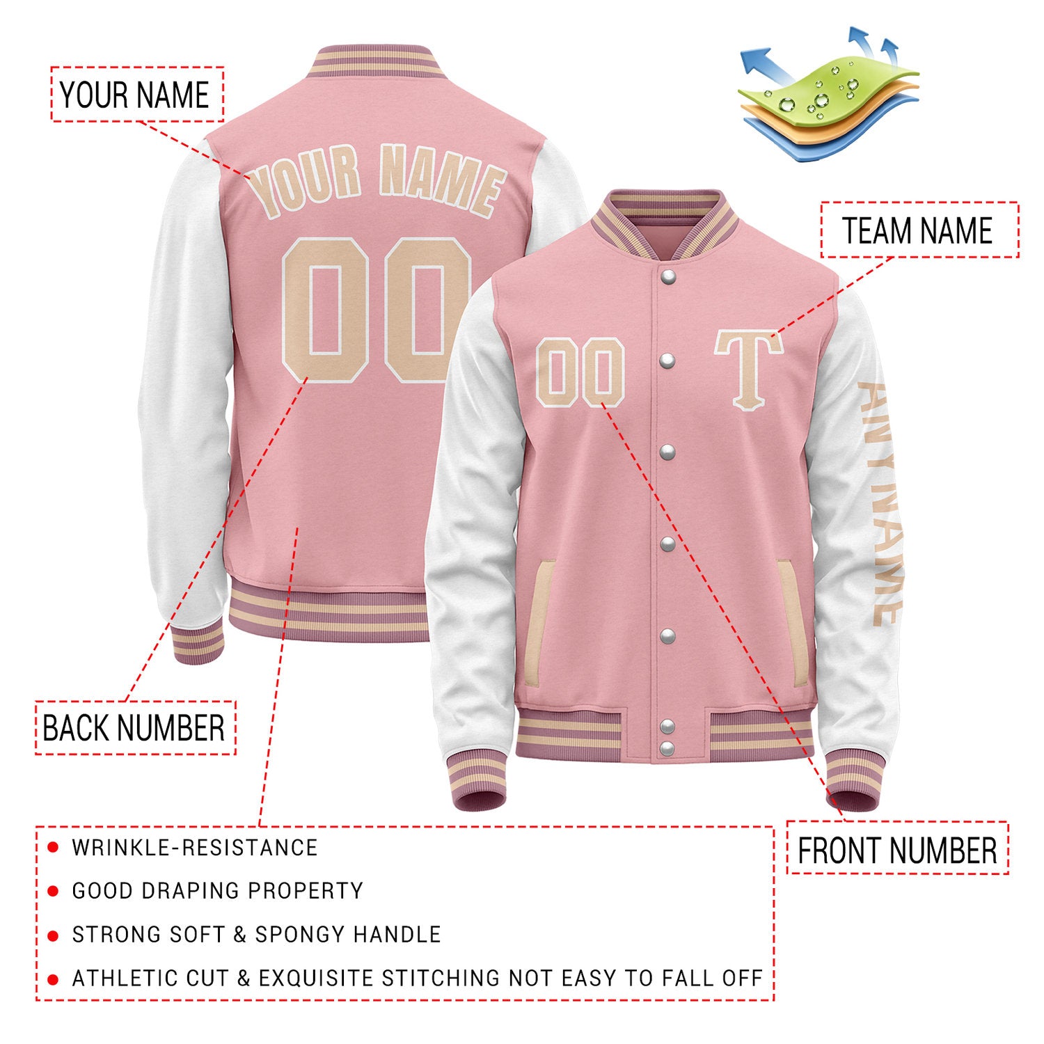 Custom Pink & White Varsity Letterman Jacket | Personalized Baseball Bomber Coat for Adult & Youth