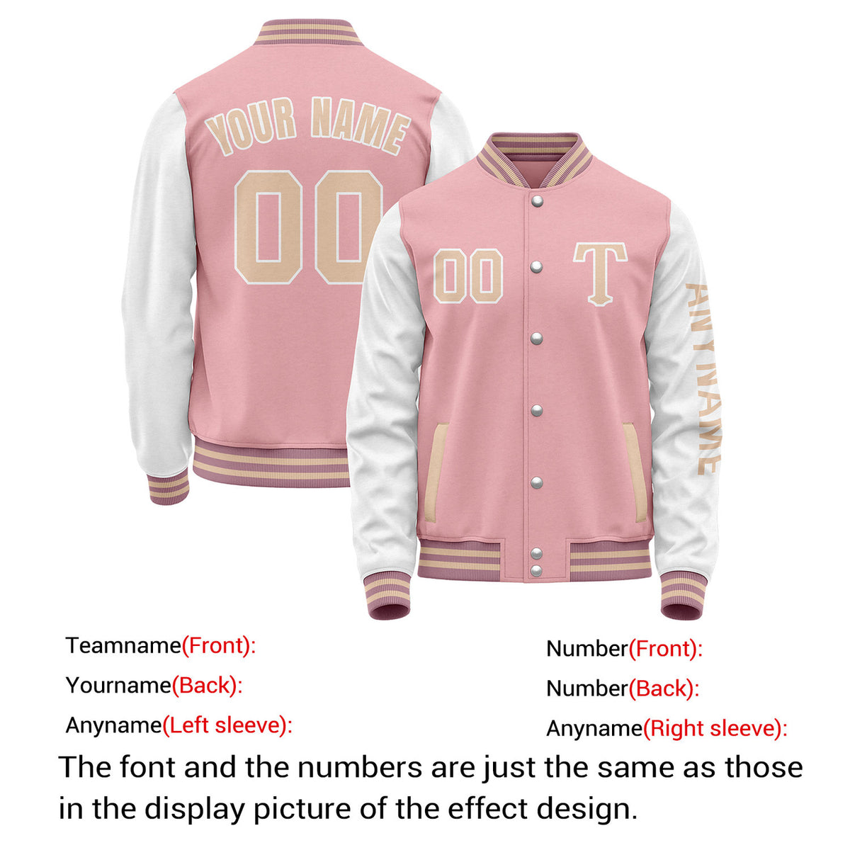 Custom Pink & White Varsity Letterman Jacket | Personalized Baseball Bomber Coat for Adult & Youth