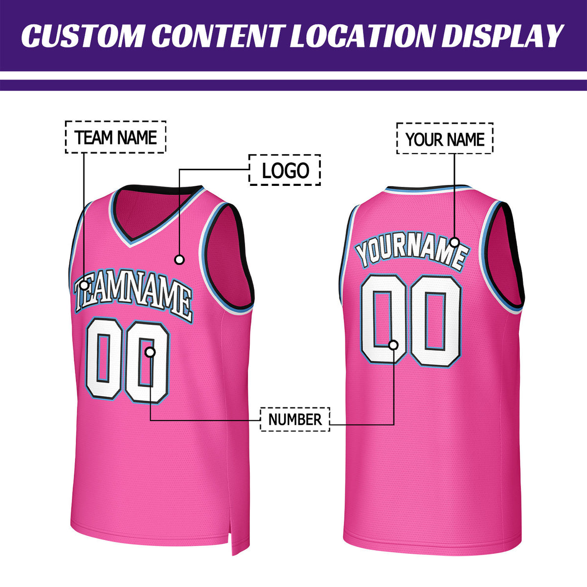 Custom Pink & White Mesh Basketball Jersey | Personalized Name & Number Team Uniform