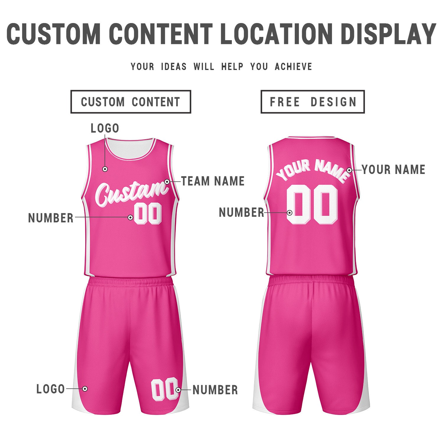 Custom Pink White Reversible Basketball Jersey Set | Personalized Name Number Mesh Sports Uniform