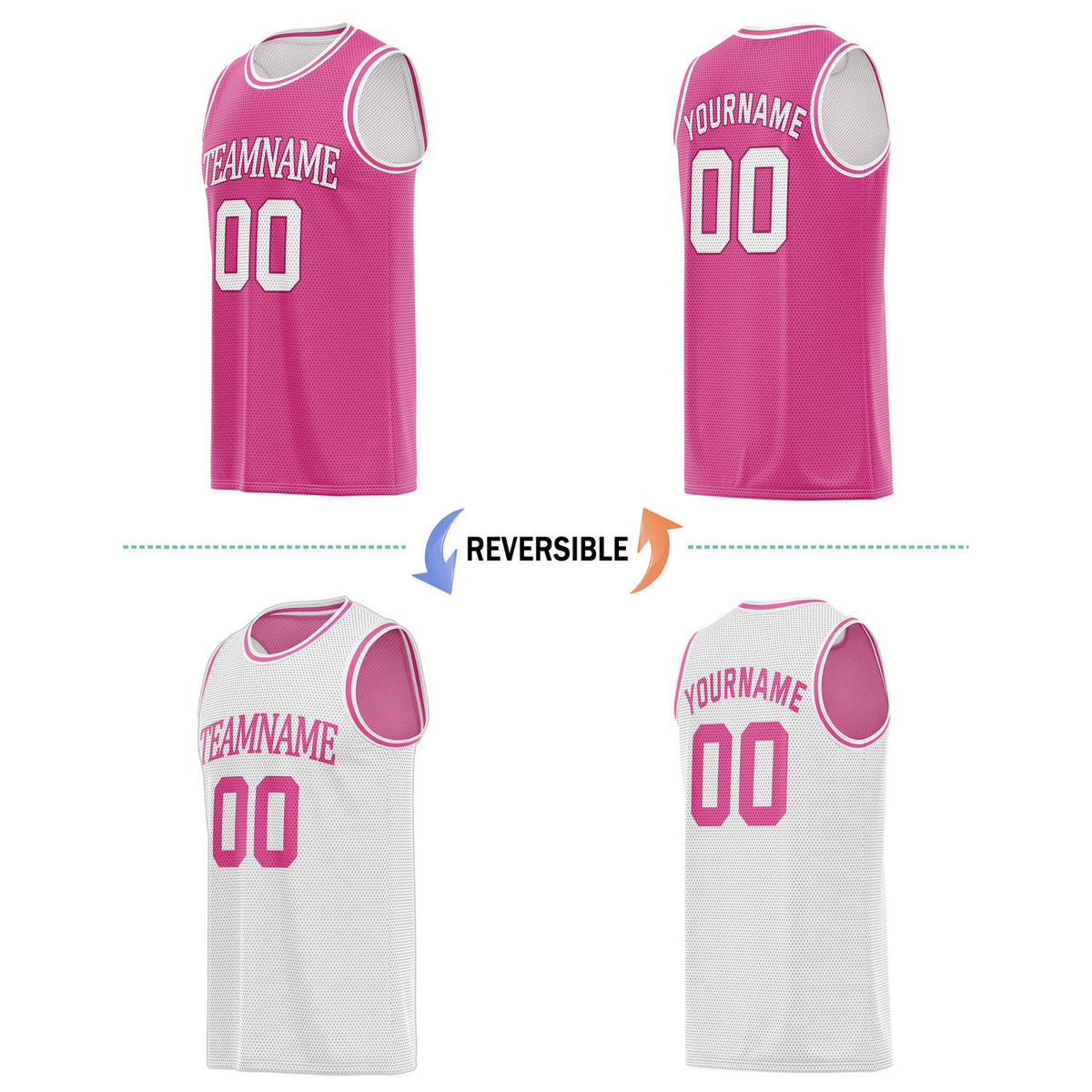 Custom Pink & White Reversible Basketball Jersey | Personalized Team Name & Number - Vosoli