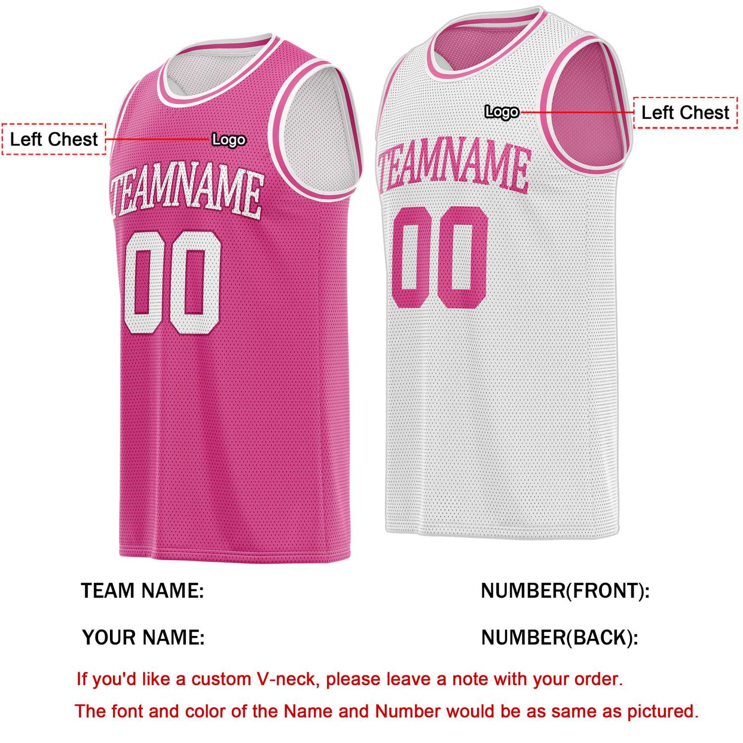 Custom Pink & White Reversible Basketball Jersey | Personalized Team Name & Number - Vosoli