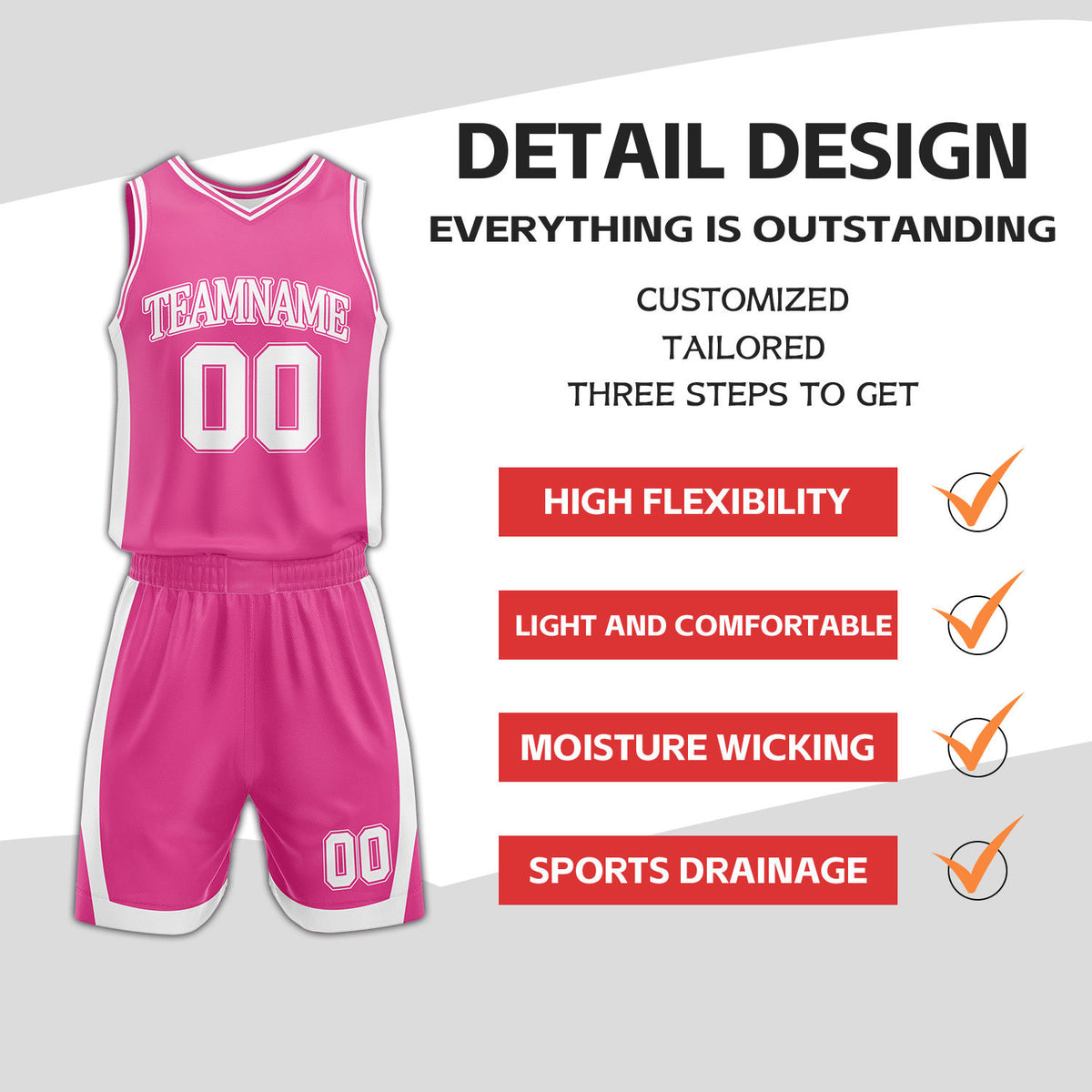 Custom Pink & White Reversible Basketball Uniform Set | Personalized Name Number Sports Jersey Shorts Kit